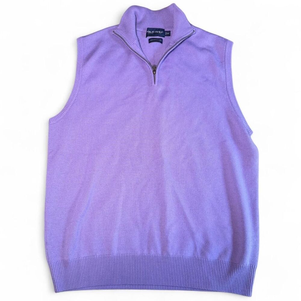 Polo Golf Ralph Lauren 100% Merino Wool 1/4 Quarter Zip Sweater Vest Lavender M